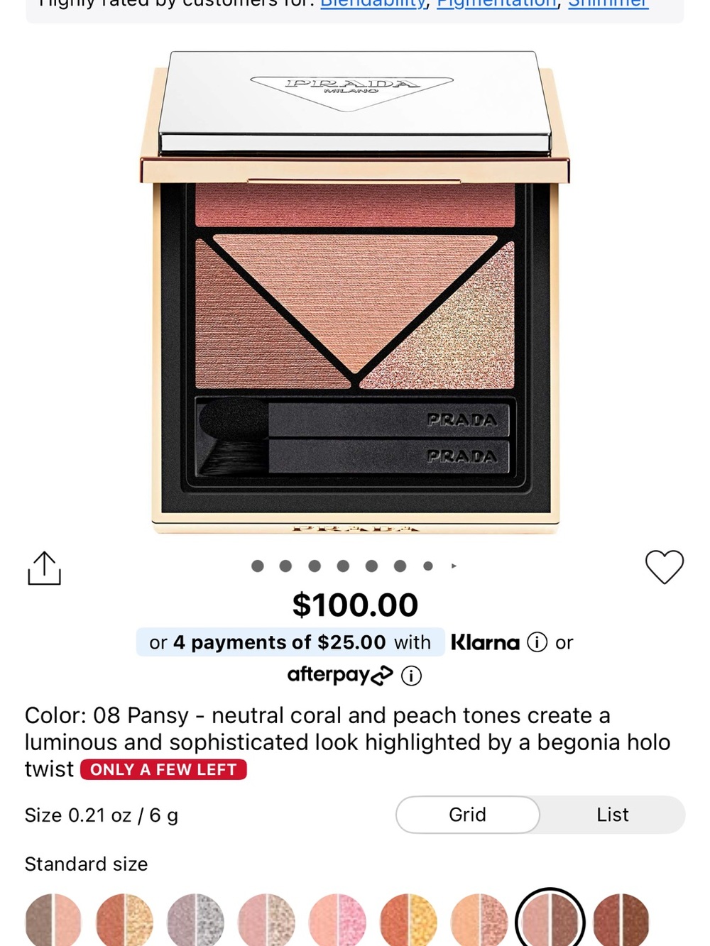 Prada 08 Pansy Eyeshadow Quartet — Coral, Peach & Rose Gold Hues